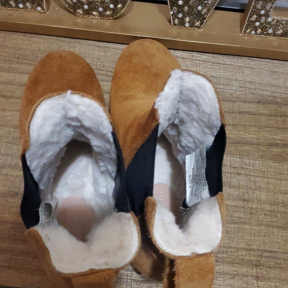 J. Crew Womens Suede Faux-fur Lined Wooden Clog Platform Chelsea Boots Sz 6 Boho - Picture 10 of 11